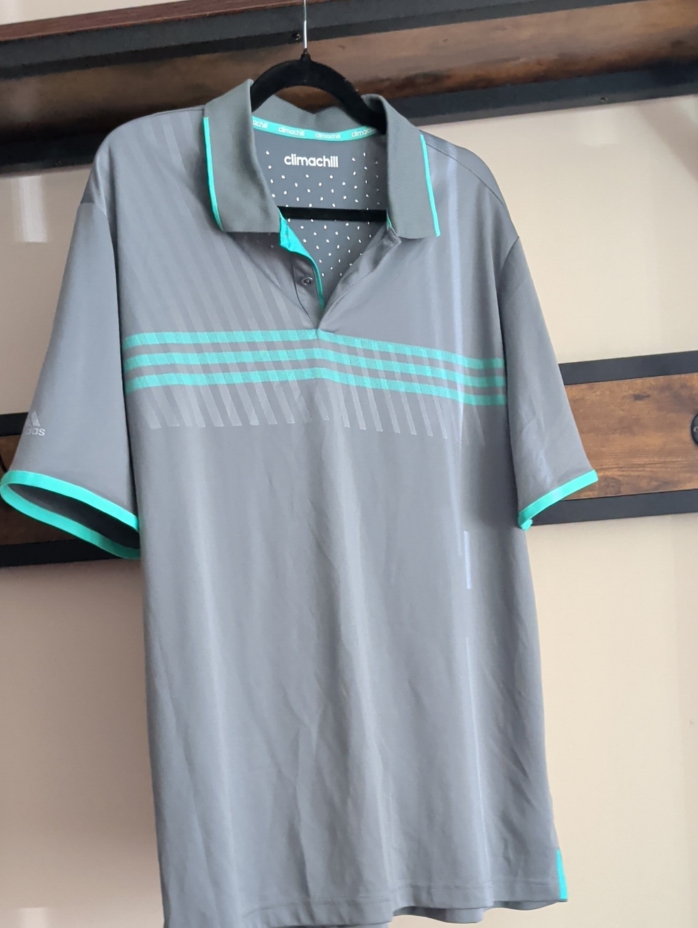 adidas Gray Polo with Teal Stripe Accents - Men